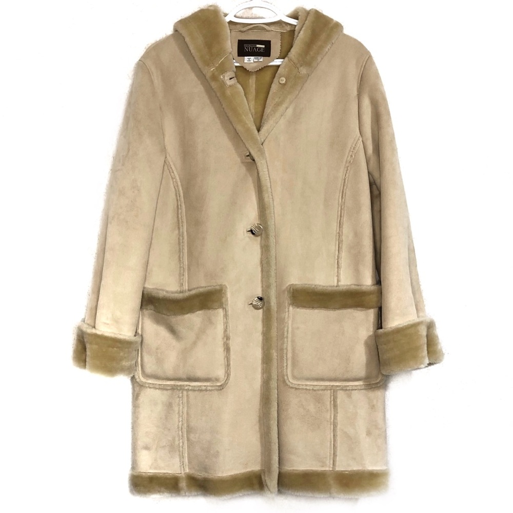 Nuage faux sheepskin hooded coat. Size 12.